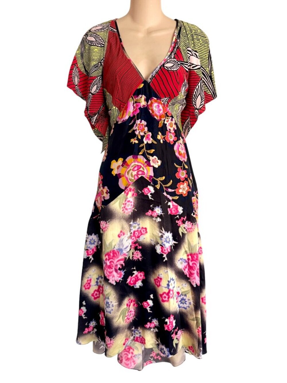 BAZAAR Christian LACROIX vintage patchwork silk dress RARE FR Size 38 US 2/4